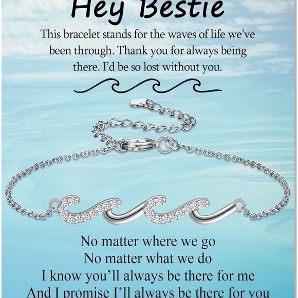 Friendship Bracelets Silver Brass Wave Gift for Women Best Friend Sister Mom - Picture 1 of 7